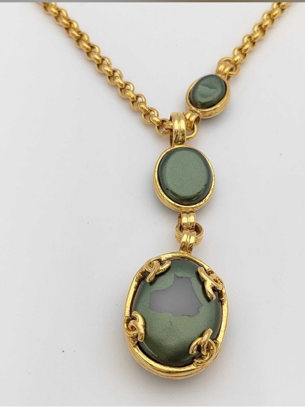 Vintage Chanel 95A 24K Gold Plated Green Pendant Necklace Multi Green Charms
